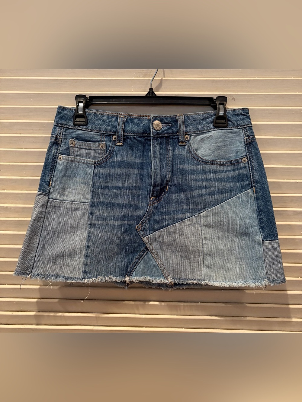 American Eagle Patchwork Blue Denim Mini Skirt Size 4